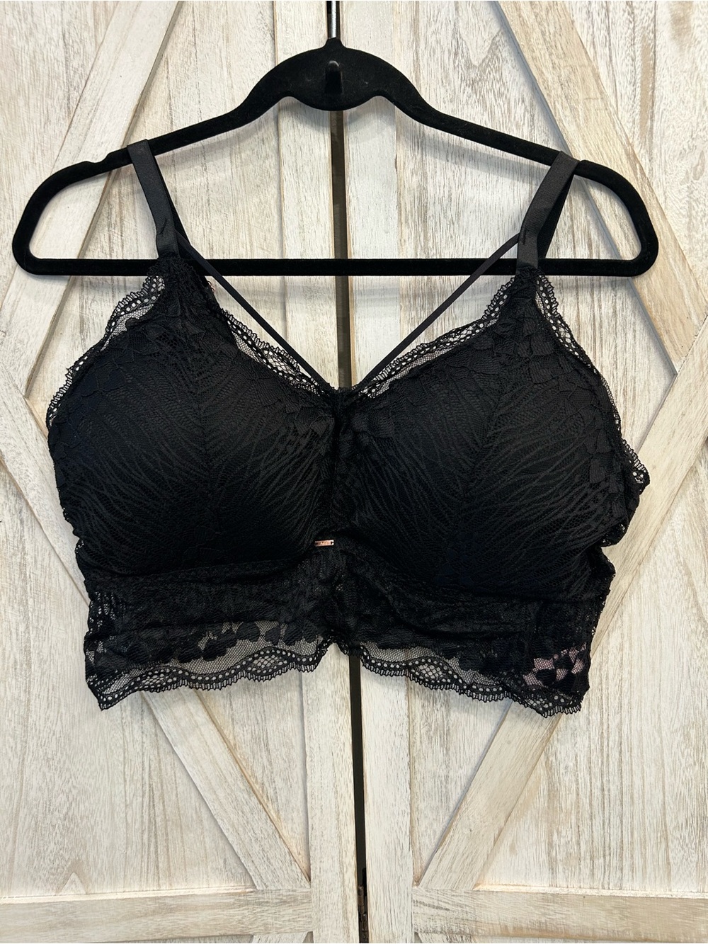 Lace Overlay Black Bralette with Soft Cups